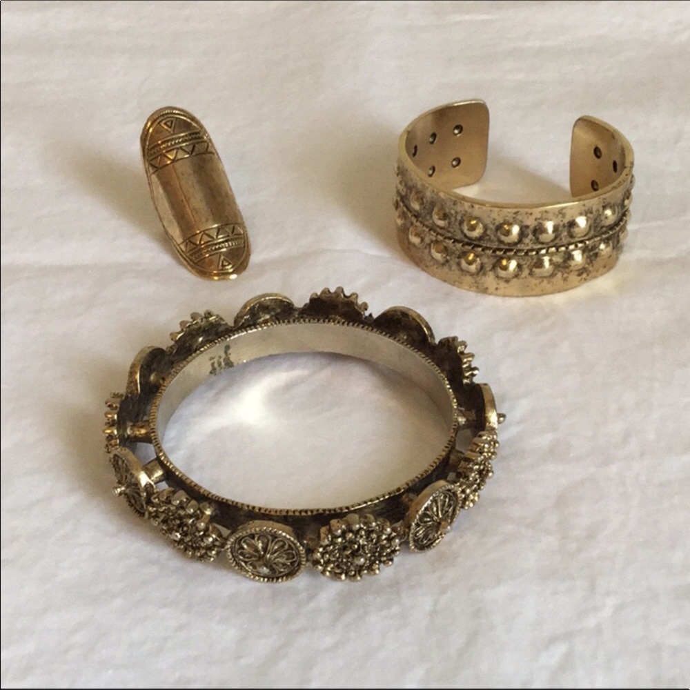 LOW LUV Aztec Gold Bronze Boho Long Big Ring 7 NEW - Picture 8 of 8